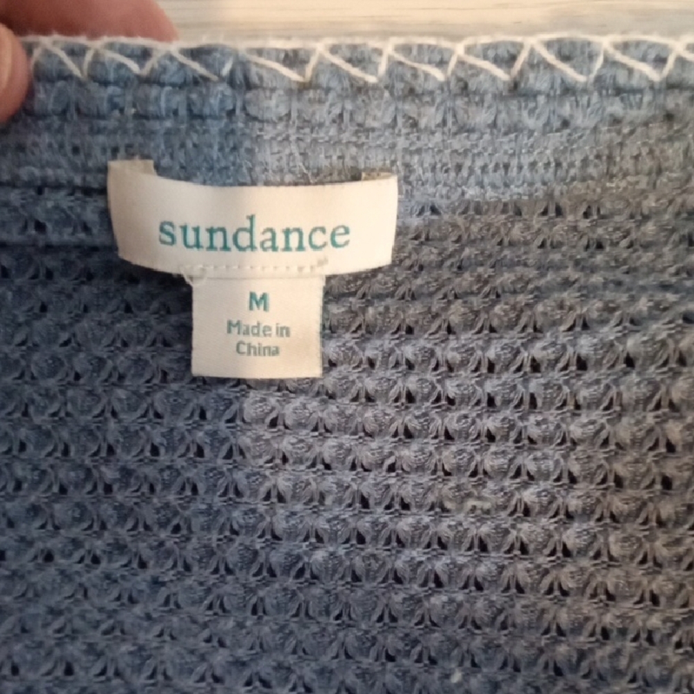 Sundance V Neck Blue  Long Sleeve Waffle Knit Size Medium Women - Picture 2 of 6